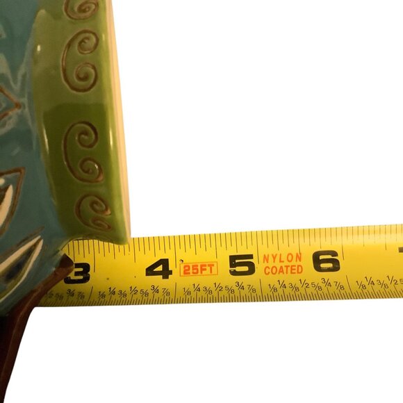 Pier 1 Imports Dolomite Peacock Hand Painted Footed Coffee Mug Tea Cup 3.5” Tall - Picture 5 of 5